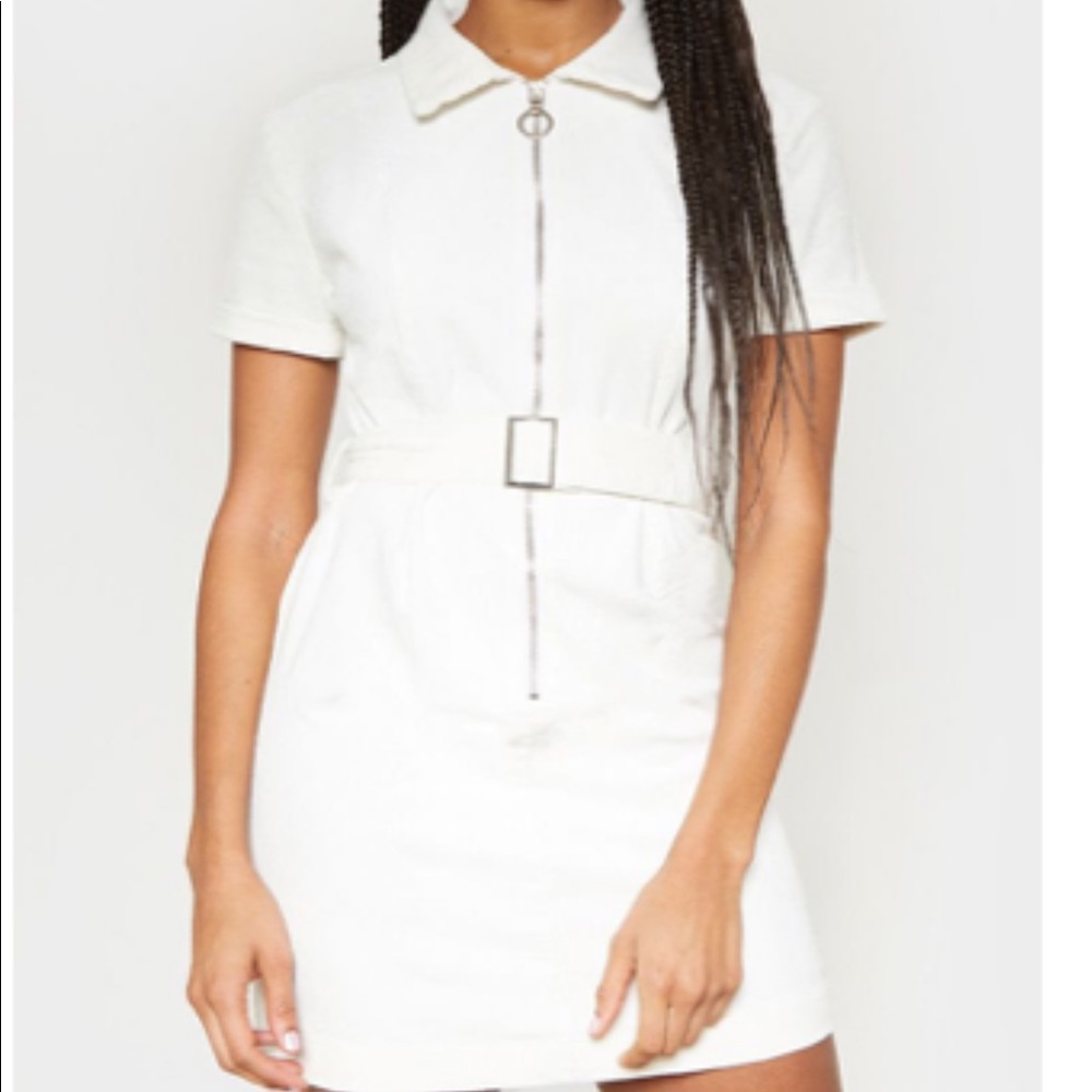 Cream Woven Mini  BodyCon ZIP up Dress